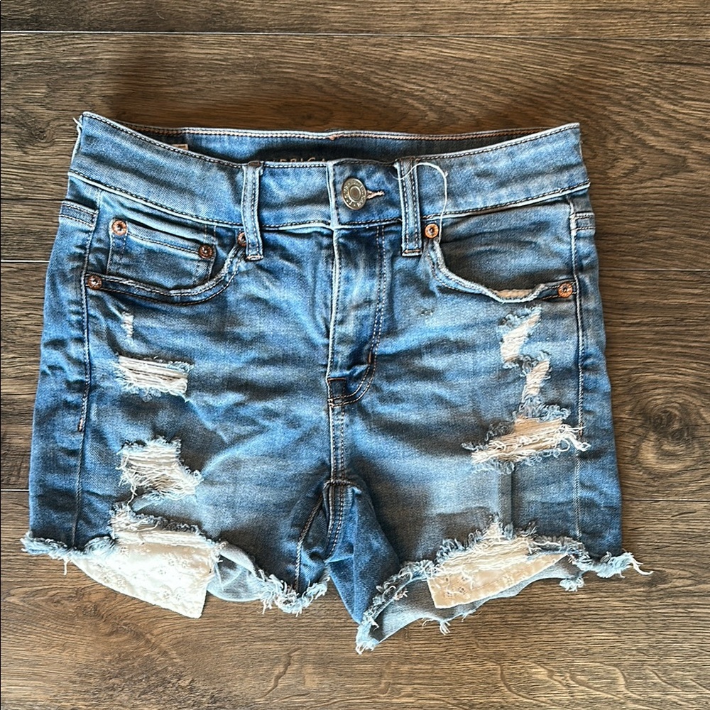 American Eagle Outfitters Blue Distressed Jean Shorts